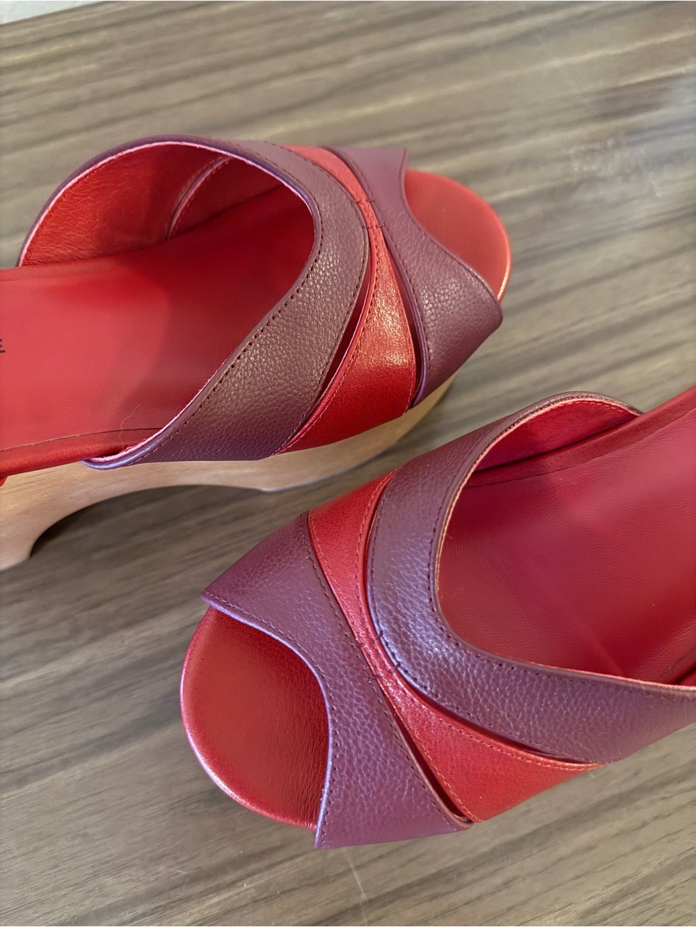 Charlotte Stone Two-Tone Red & Burgundy Platform Wedge Sandals - Picture 10 of 12